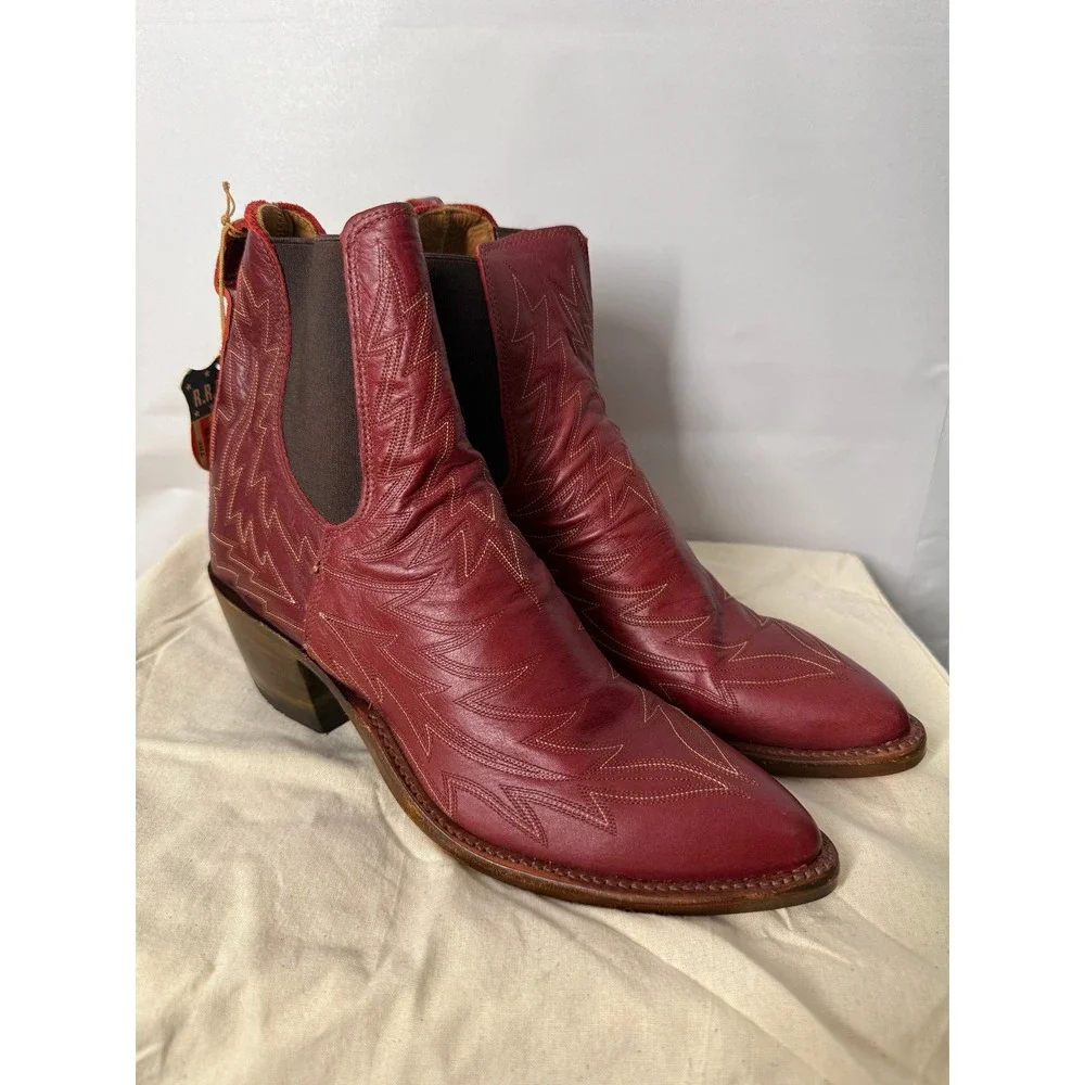 RRL Double RL Ralph Lauren Lottie Red Leather Cowboy Boots 8.5B Made in USA NEW
